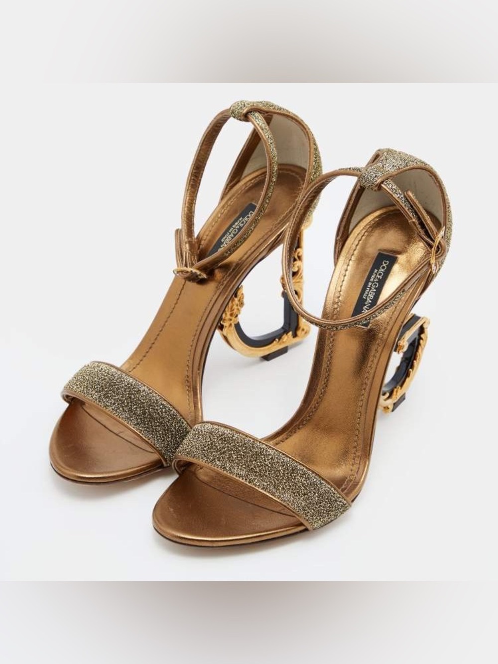 Dolce & Gabbana Bette Gold Lurex Sculptural Heel Sandals Size 40 Runway Luxury - Picture 4 of 7